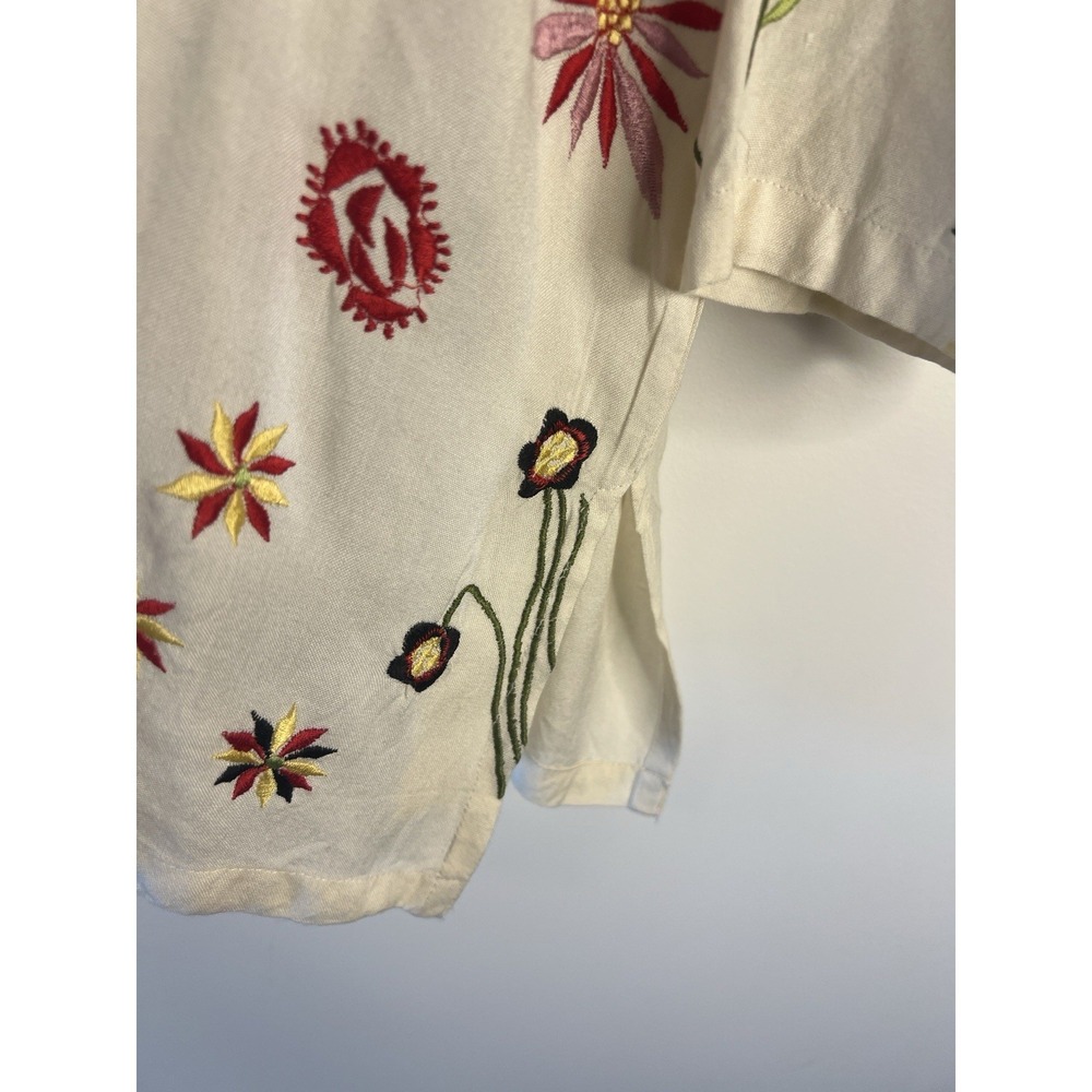 Vtg Floral Embroidered Boho Top Women 16 Unique Artsy Lagenlook Summer - Picture 8 of 11